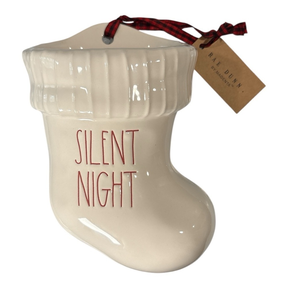 Rae Dunn SILENT NIGHT Ceramic Stocking Wall Planter Holiday Decor Magenta